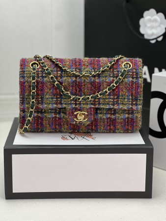 Ch*el classic 11.12 handbag tweed & gold-tone metal   6 × 9.9 × 2.5 in