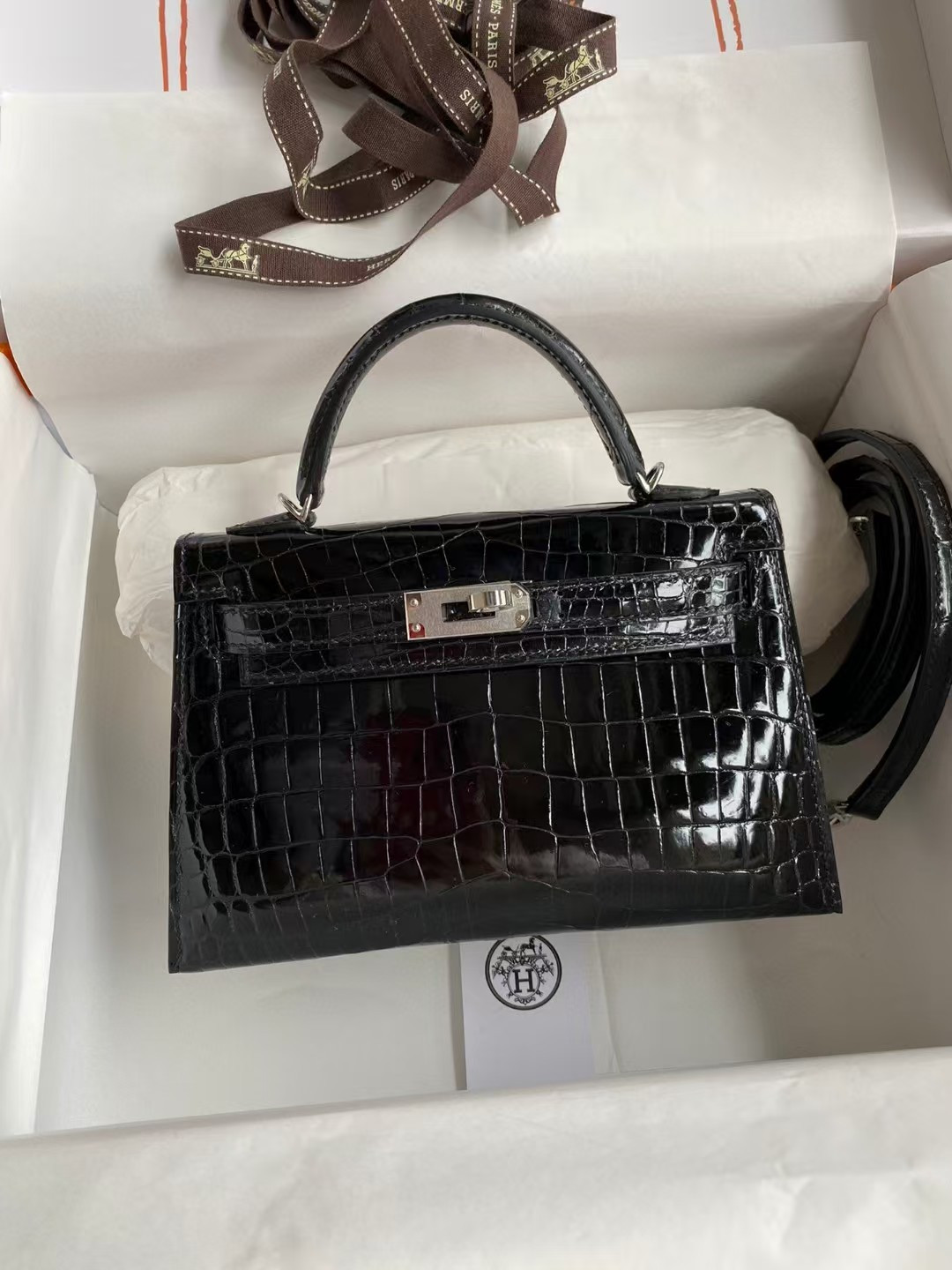 Hermès Mini Kelly 19 19×6×12CM Real Alligator Leather with the Alligator Stamp (Customized, no exchange no return, about 20 days)