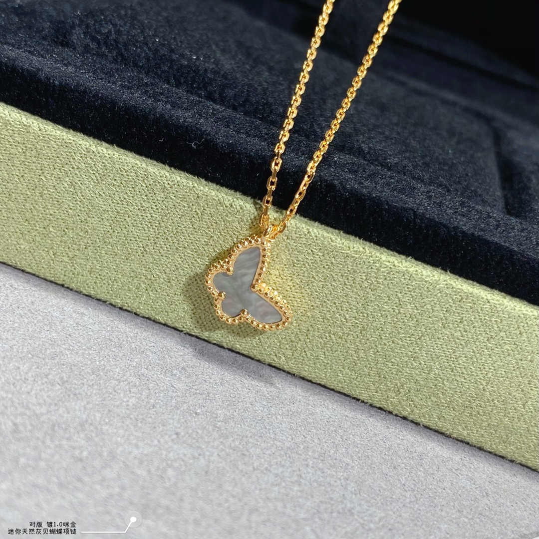 V*N CL*F & arpels natural grey fritillary mini butterfly necklace