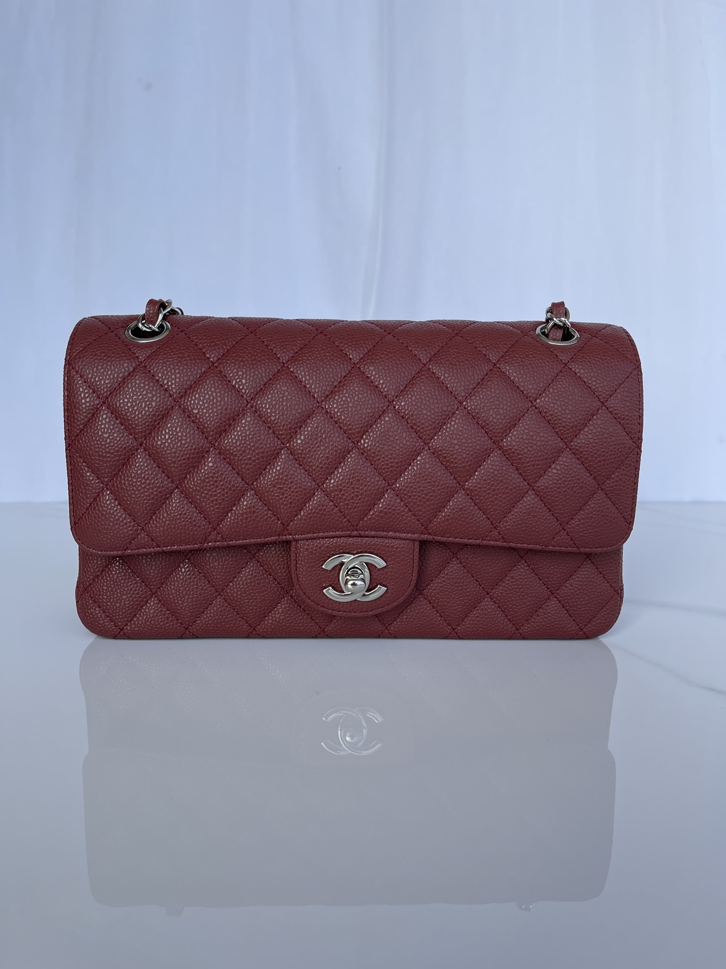 Ch*el classic handbag silver-tone metal 6 × 9.9 × 2.5 in