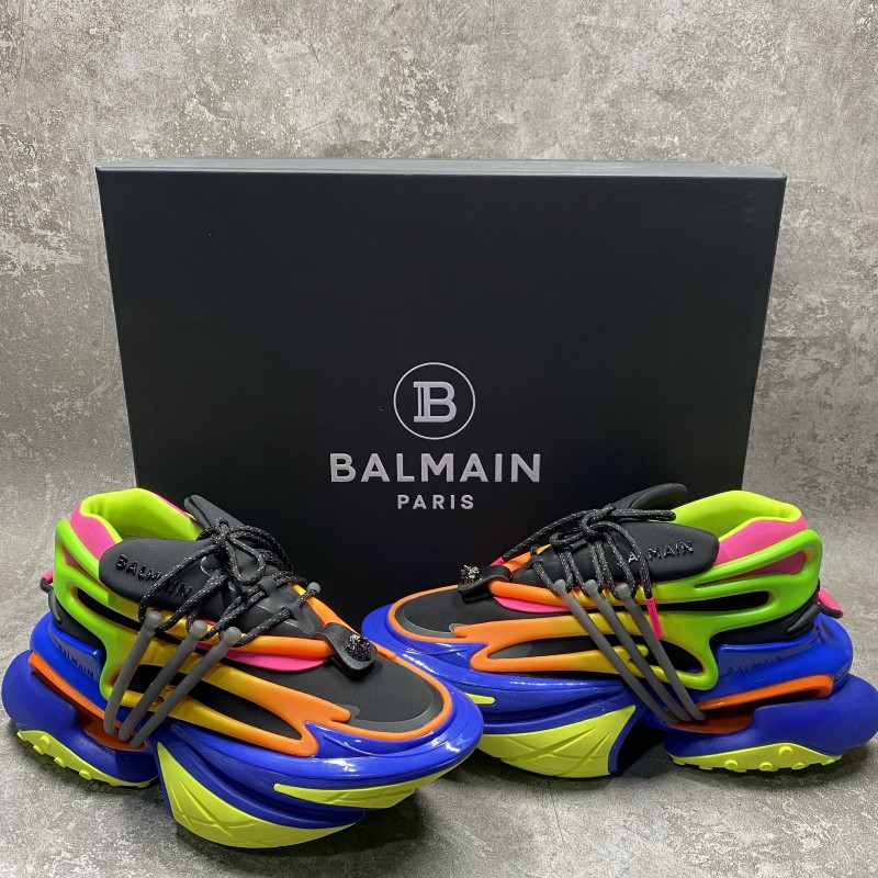 Balmain Multicolor neoprene and calfskin Unicorn low-top sneakers
