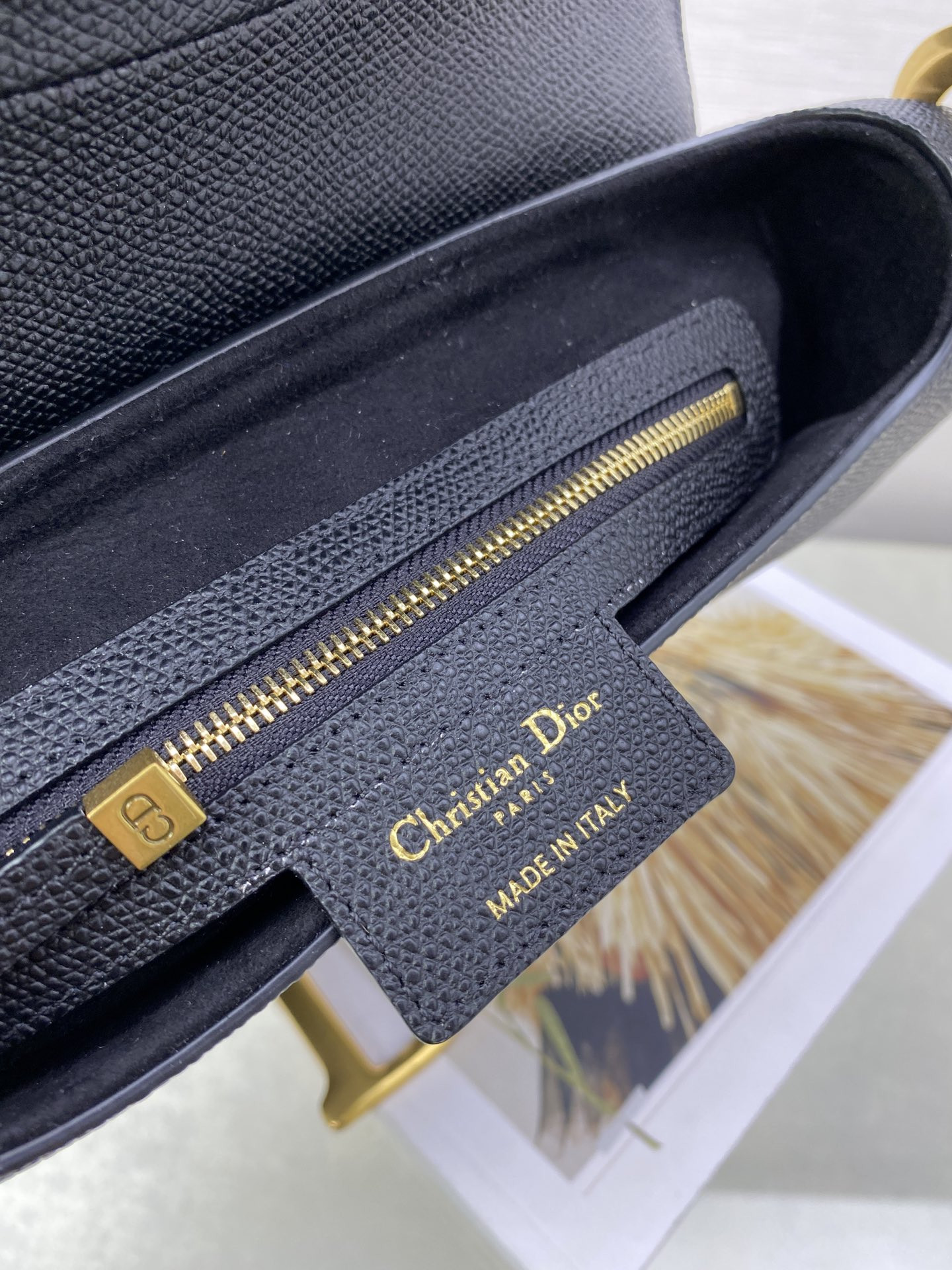 D*or saddle bag indigo black grained calfskin 25.5x20x6.5cm