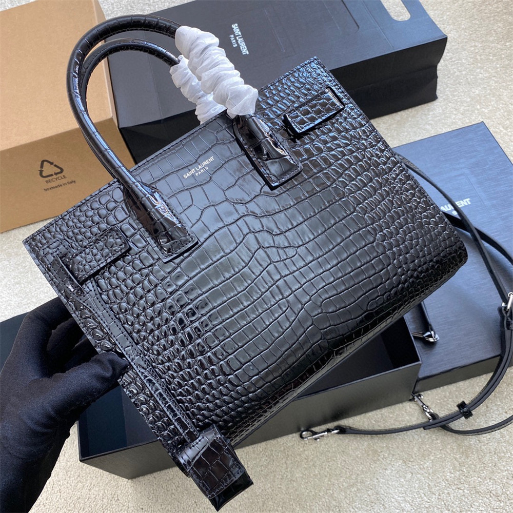 Y*L sac de jour baby in crocodile embossed leather black