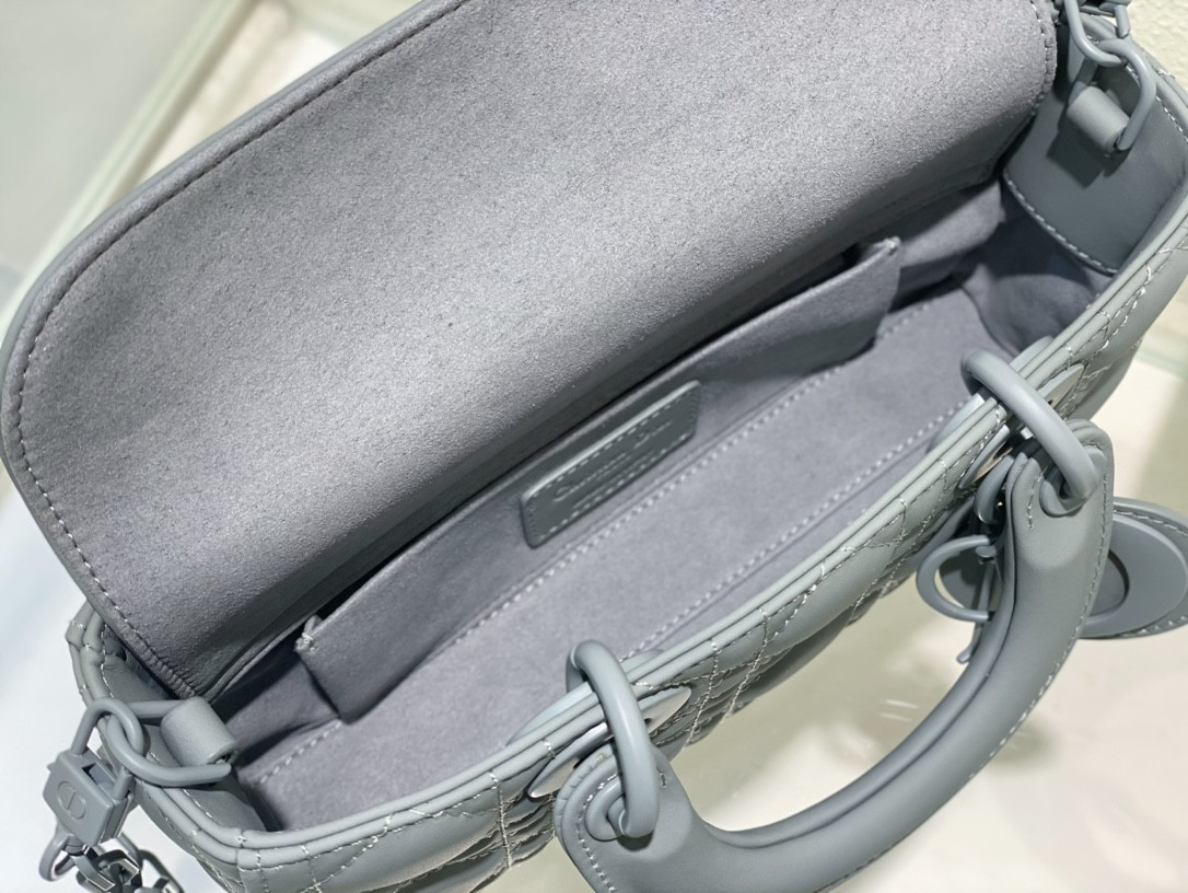 D*or small lady d-joy bag ultramatte grey cannage calfskin