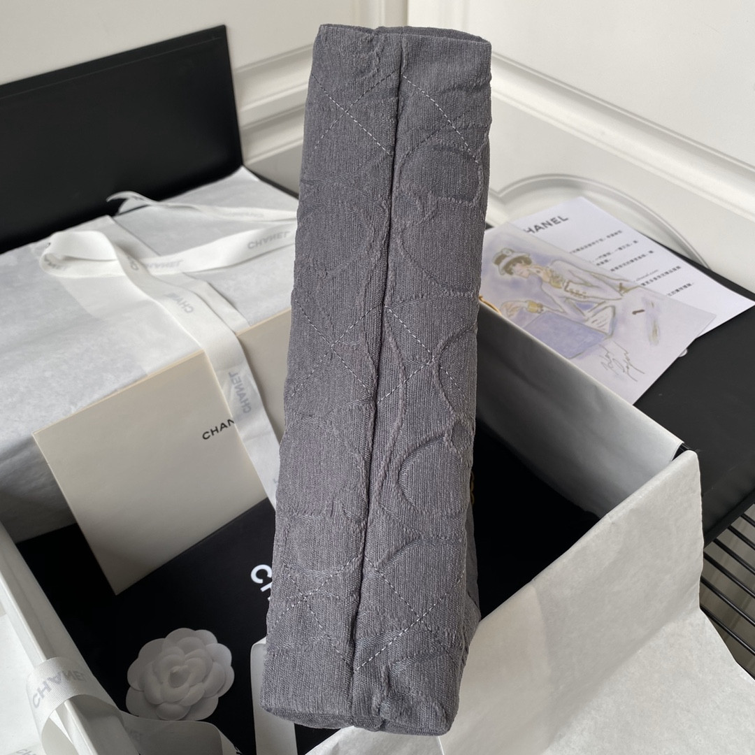 Ch*el 22 small handbag velvet grey 13.7×14.4×2.7 in