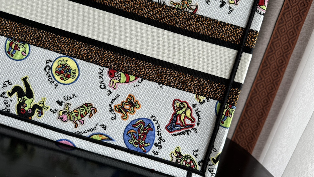 medium D*or book tote white multicolor dragon zodiac embroidery 14 x 11 x 6.5 inches