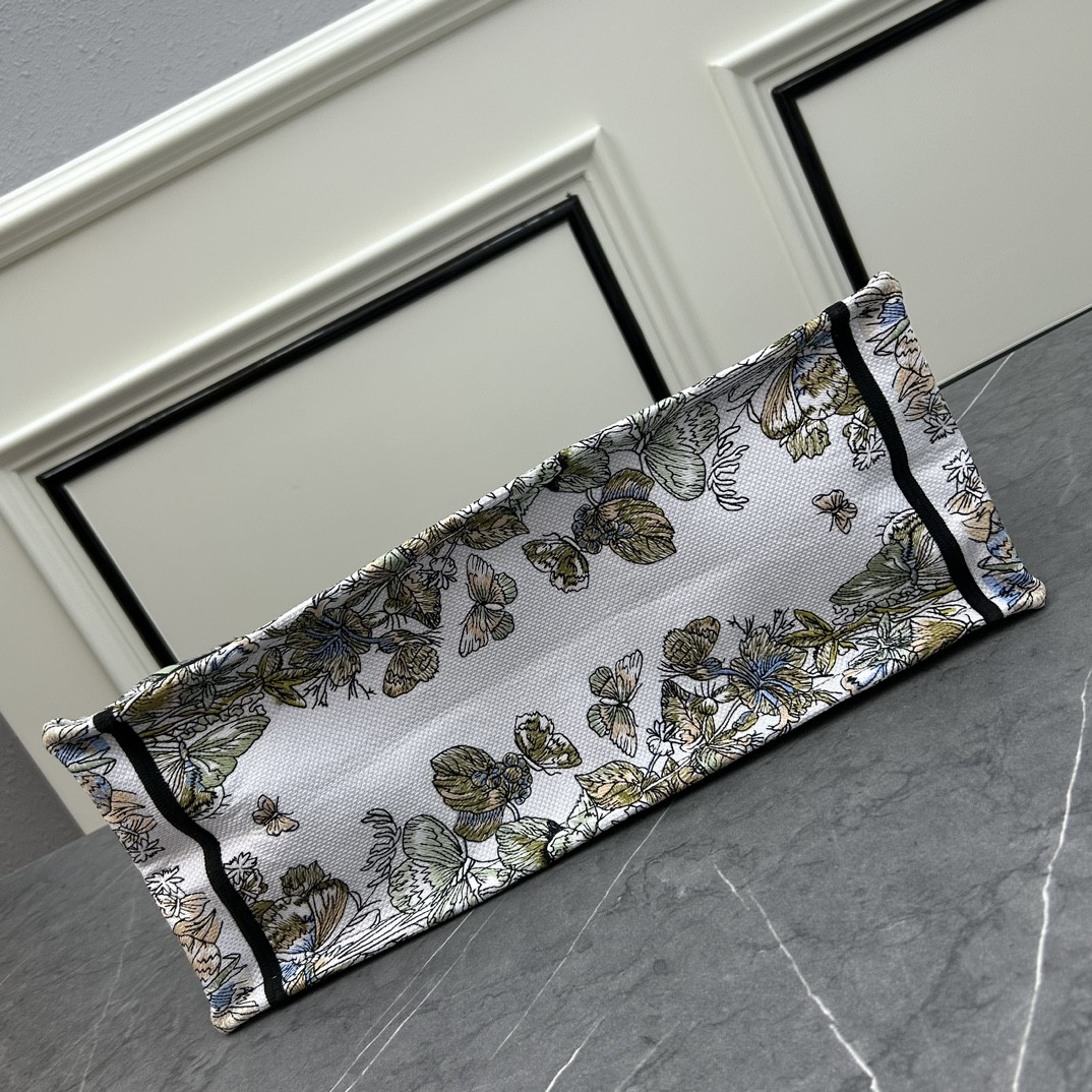 large D*or book tote white multicolor toile de jouy mexico embroidery 16.5 x 14 x 7.5 inches