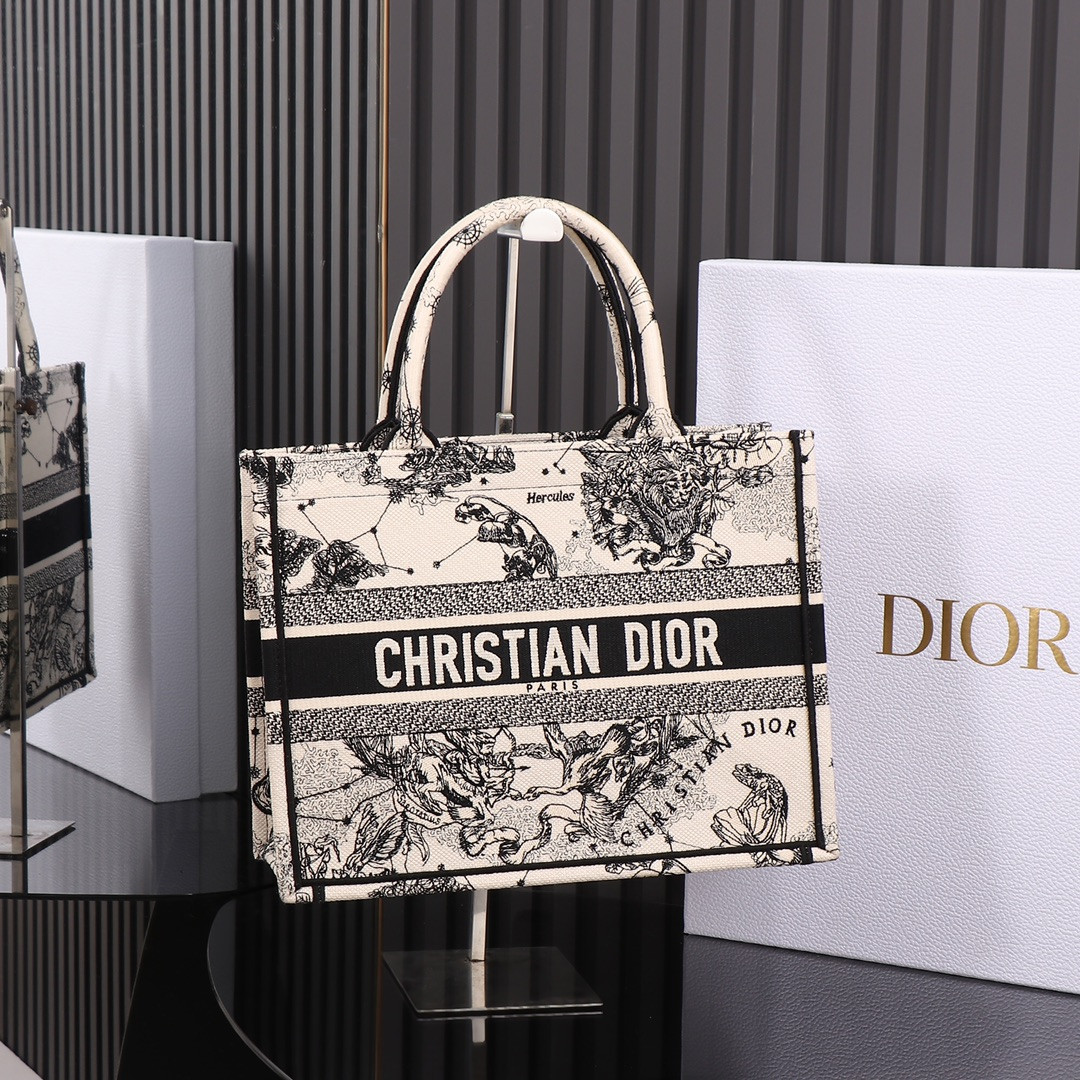 medium D*or book tote de jouy zodiac 14 x 11 x 6.5 inches