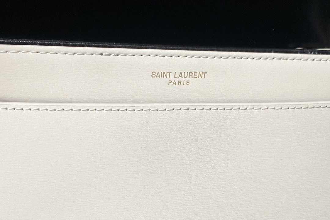 y*l solferino medium satchel in box Sa**t Lau*nt black white 9.1 x 6.3 x 2.4 inches