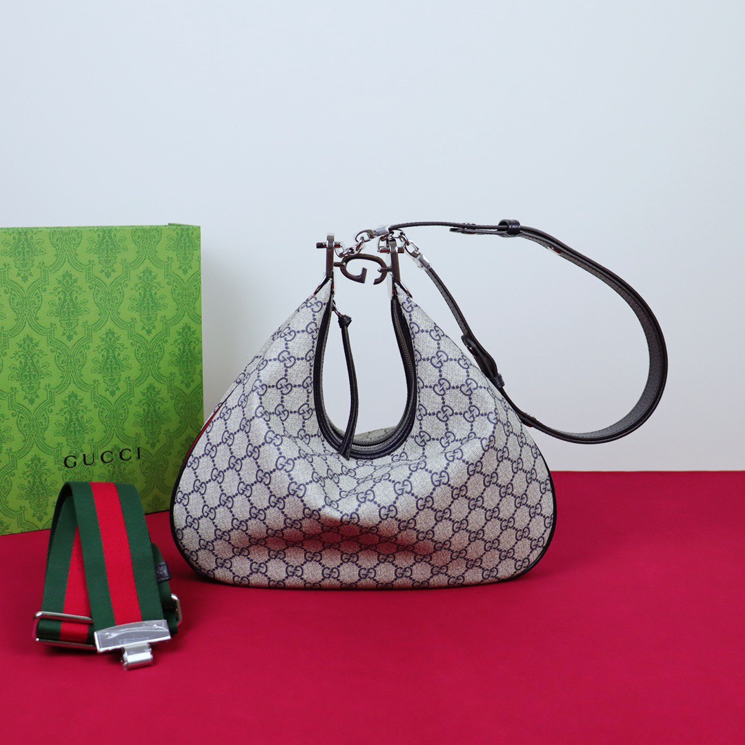 G*u*i attache medium shoulder bag beige blue 13.8″w x 12.6″h x 2.4″d