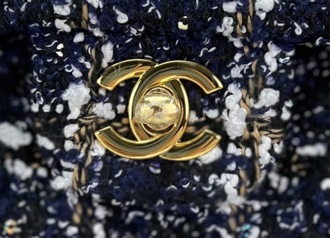 Ch*el classic 11.12 handbag tweed & gold-tone metal 6 × 9.9 × 2.5 in