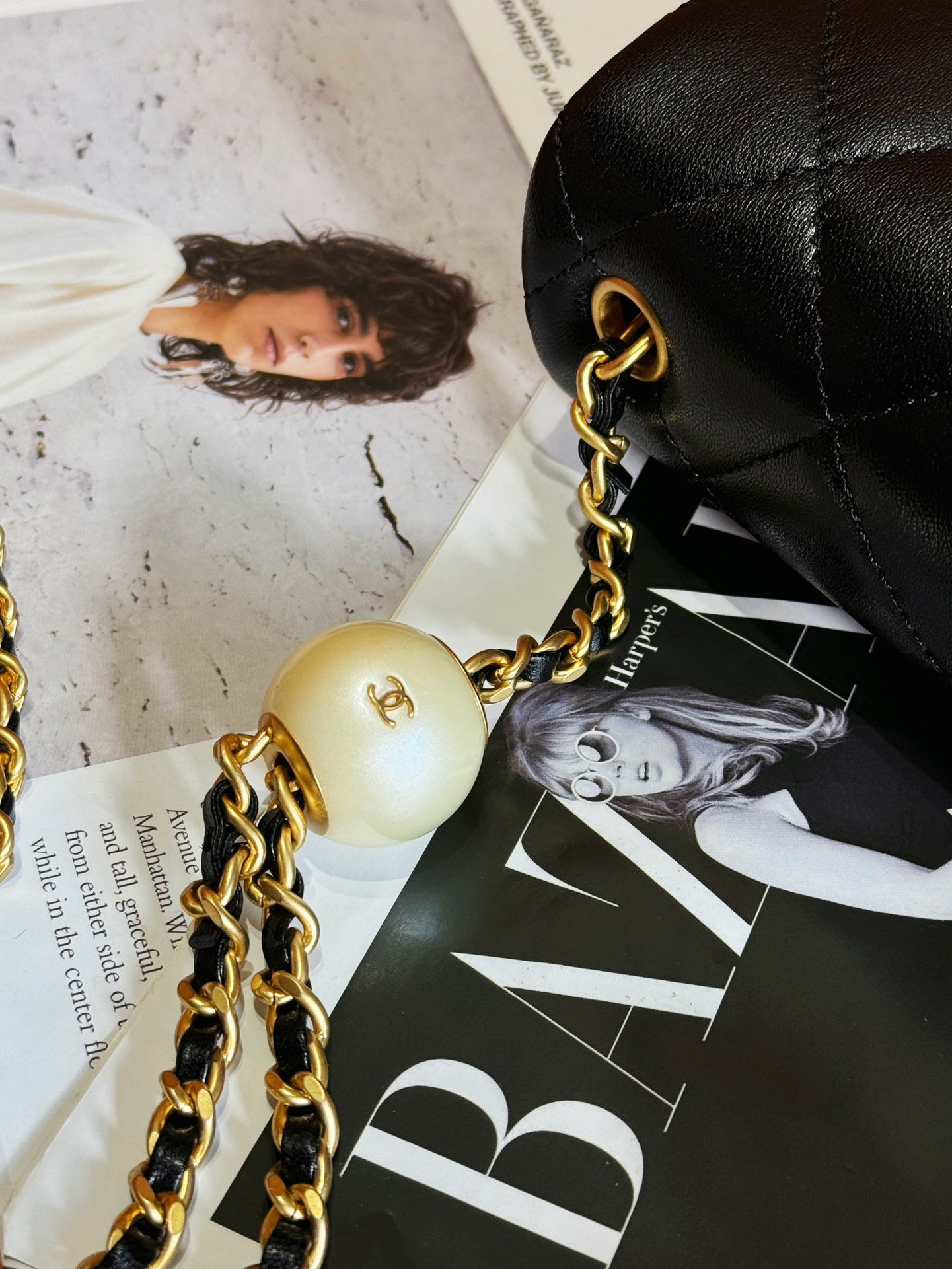 Ch*el mini classic handbag pearl chain 11.5x17x5cm