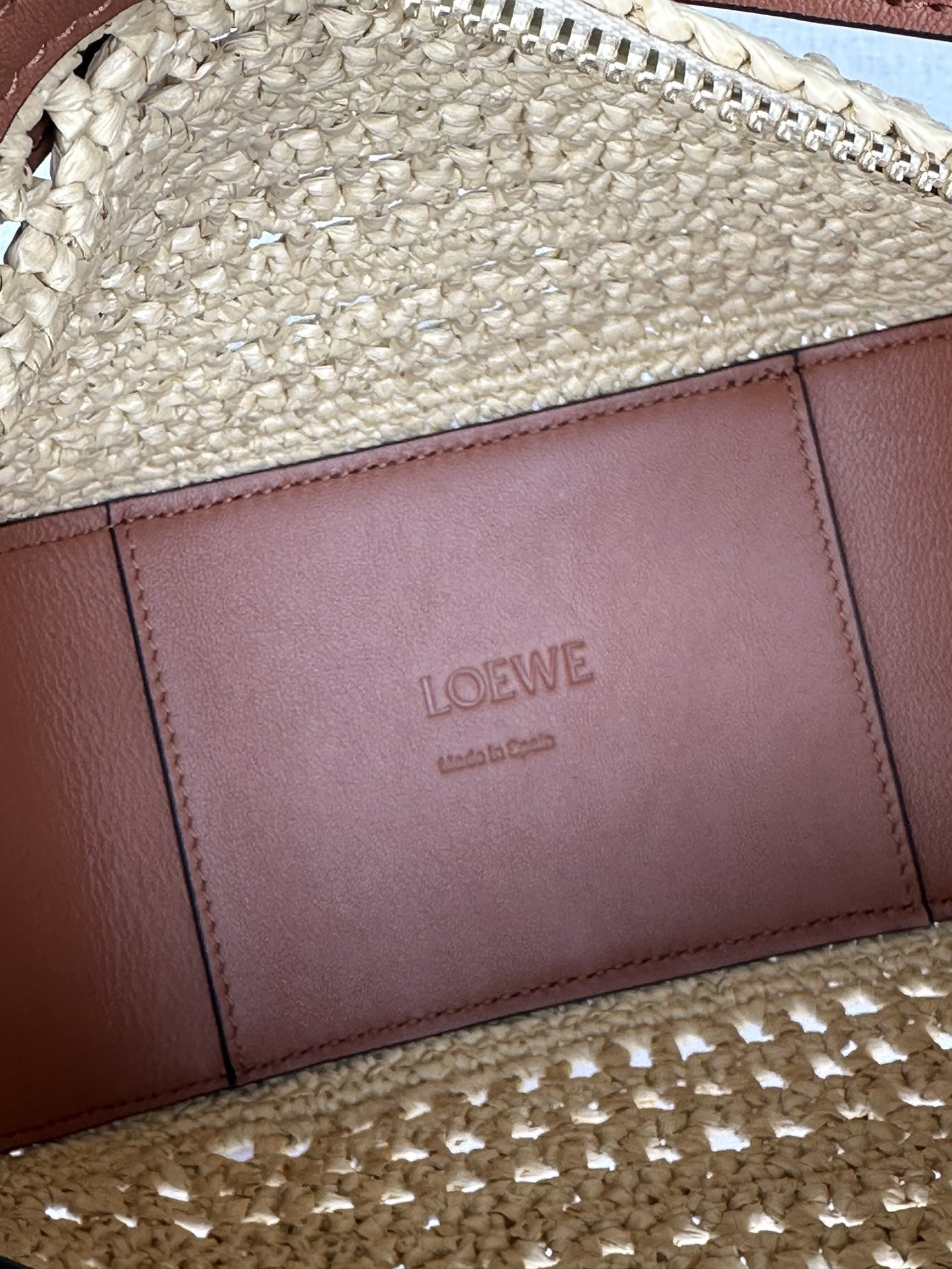 L0ew* mini hammock hobo in raffia and calfskin 28x17x9.5cm