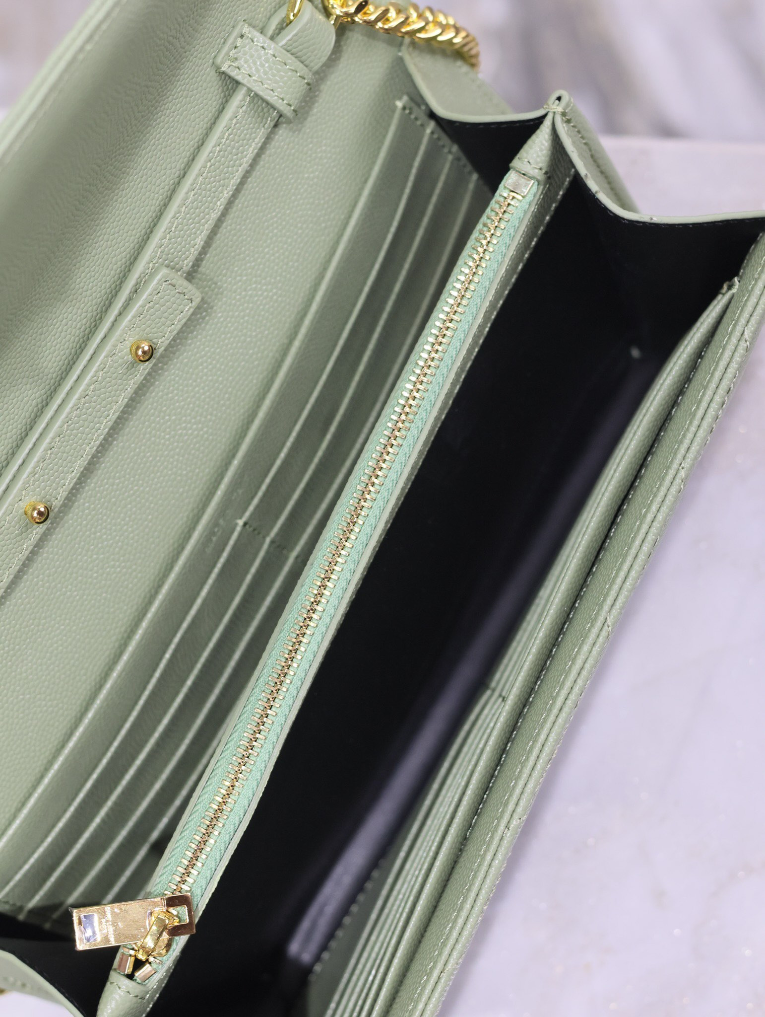 Y*L cassandra monogram classic chain wallet in grained poudre leather 22.5 x 14 x 4cm