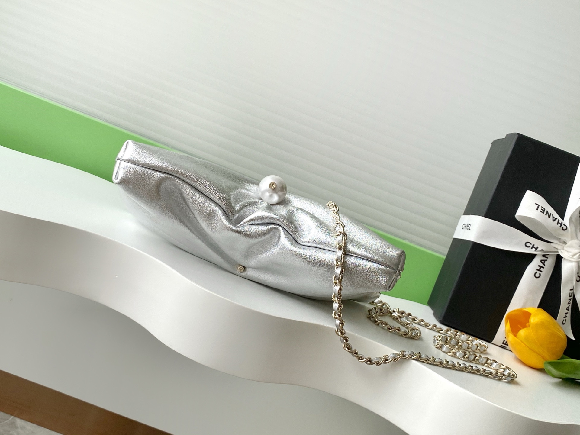 Ch*el clutch with chain 14x24x5cm