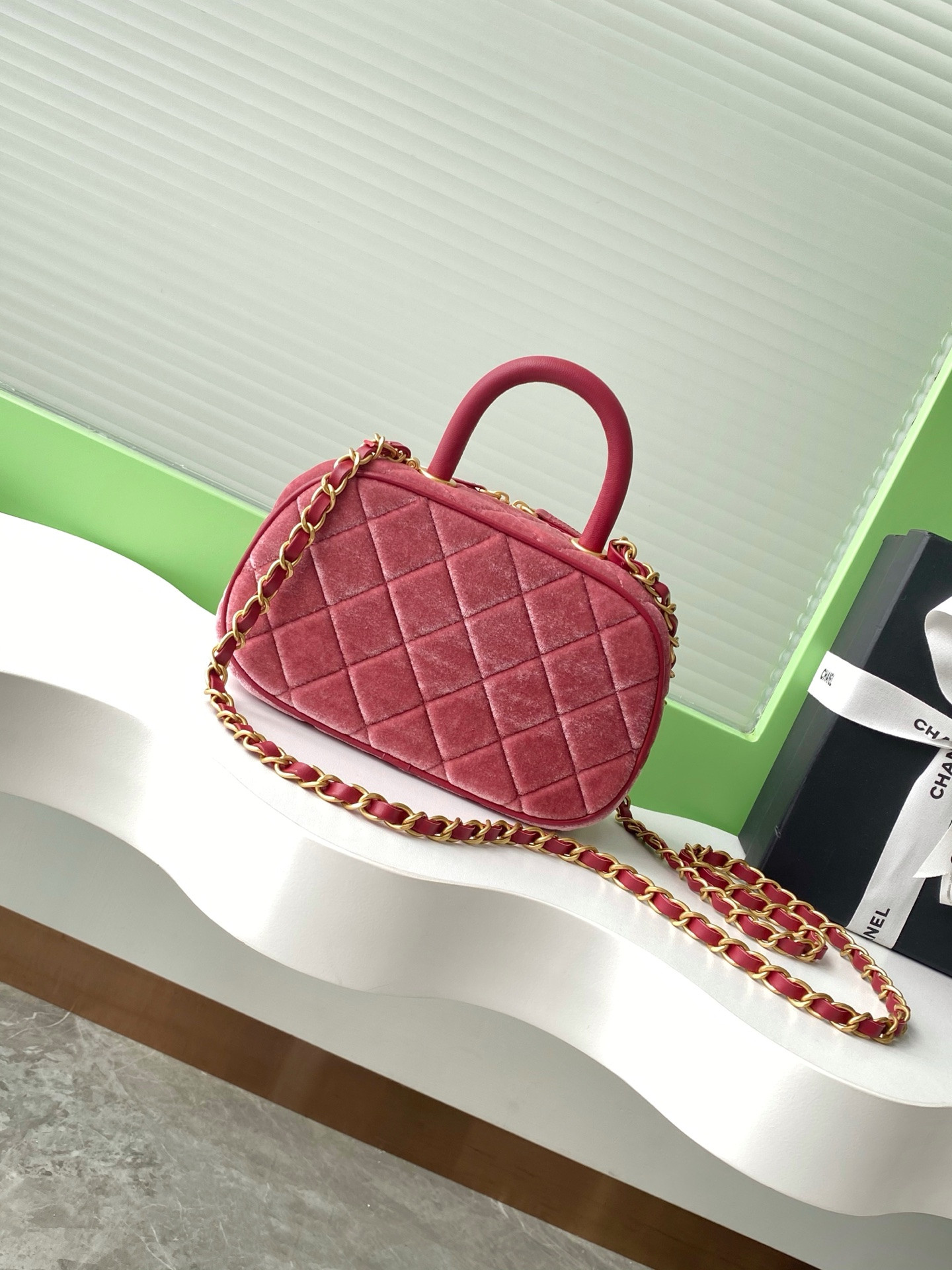 Ch*el mini bowling bag as5572 11.5x20x8.5cm