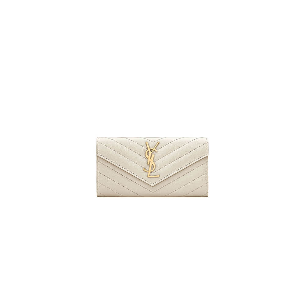 YSL CASSANDRE MATELASSÉ LARGE FLAP WALLET IN GRAIN DE POUDRE LEATHER