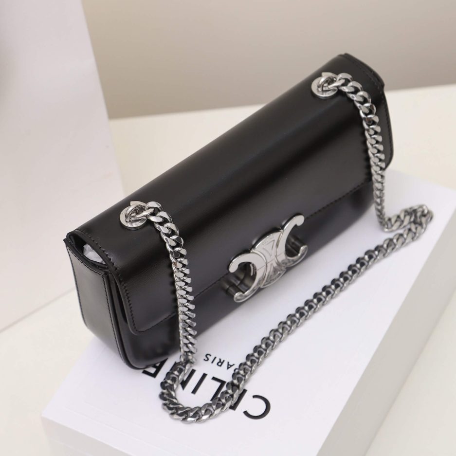 Ce**e claude shiny cowhide leather chain shoulder bag