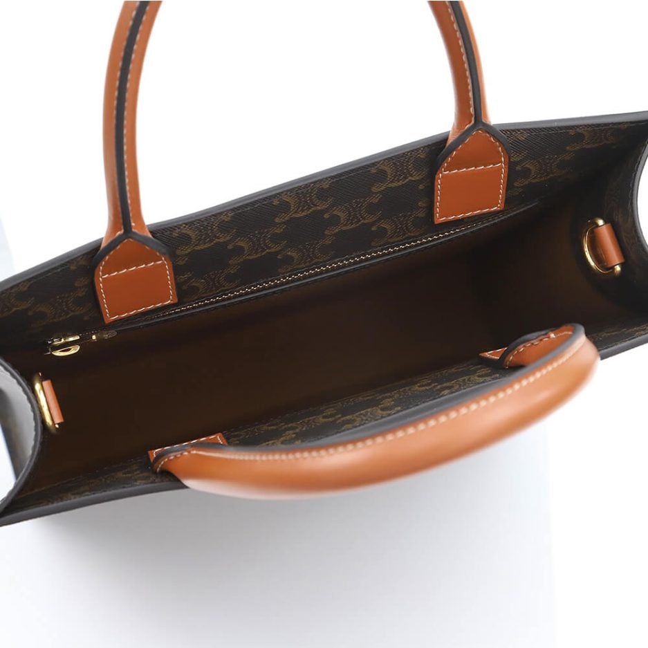 Ce**e vertical cabas bag in calfskin with logo print and Ce**e print